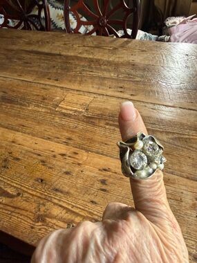 Statement Crystal Floral Cocktail Ring in Silver